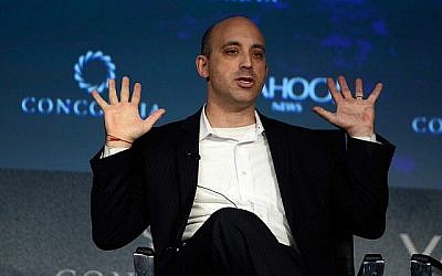 Jonathan Greenblatt, chef de l'Anti-Defamation League, s'exprimant à l'hôtel Grand Hyatt à New York, le 2 octobre 2015. (Leigh Vogel/Getty Images pour le Concordia Summit)