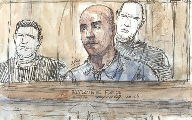 Croquis du 27 février 2018 de l'audience de Redoine Faid, aux Assises de Paris. Redoine FaId s'est évadé de prison le 1er juillet 2018. (Crédit : AFP PHOTO / Benoit PEYRUCQ)