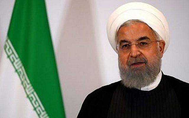Le président iranien Hassan Rouhani assiste à une conférence de presse à Berne le 3 juillet 2018. (Crédit : AFP/Ruben Sprich) Le président iranien Hassan Rouhani assiste à une conférence de presse à Berne le 3 juillet 2018. (Crédit : AFP/Ruben Sprich)