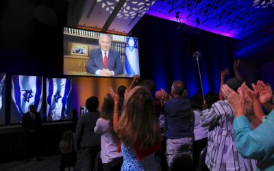 Le Premier ministre Netanyahu lors d'un sommet de l'organisation Christians United for Israel à Washington, le 23 juillet 2018 (Crédit : Twitter) Le Premier ministre Netanyahu lors d'un sommet de l'organisation Christians United for Israel à Washington, le 23 juillet 2018 (Crédit : Twitter)