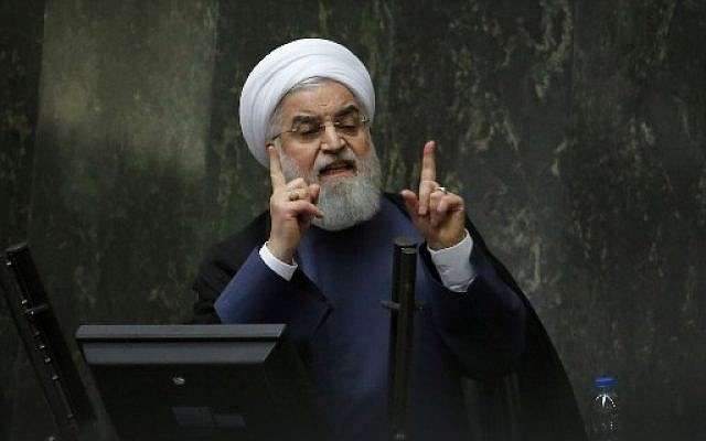 Le président Hassan Rouhani s'exprime devant le parlement à Téhéran, le 28 août 2018. (Crédit : AFP / ATTA KENARE) Le président Hassan Rouhani s'exprime devant le parlement à Téhéran, le 28 août 2018. (Crédit : AFP / ATTA KENARE)