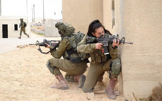 Des soldats des Lions mixtes du bataillon de la vallée du Jourdain participent à un exercice à la base militaire de Tzeelim le 5 février 2018. (Judah Ari Gross/Temps d'Israël) Des soldats des Lions mixtes du bataillon de la vallée du Jourdain participent à un exercice à la base militaire de Tzeelim le 5 février 2018. (Judah Ari Gross/Temps d'Israël)
