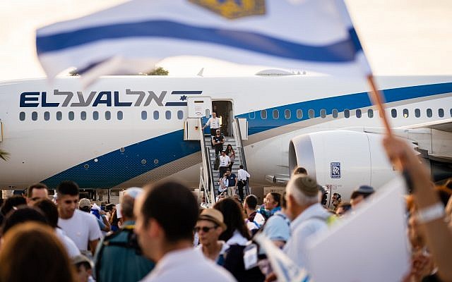 De nouveaux immigants arrivent en Israël à bord d'un vol d'alyah, le 15 août 2015. (Crédit : Luke Tress/Times of Israel)