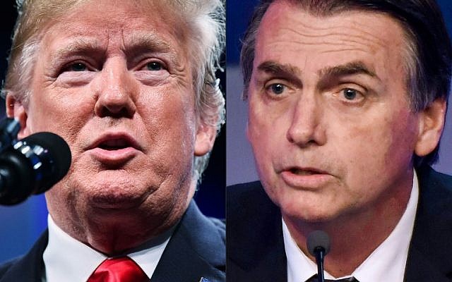 (Montage) A gauche, le président américain Donald Trump, le 8 octobre 201. A gauche, le président-élu brésilien Jair Bolsonaro (Crédits: MANDEL NGAN et ALMEIDA / AFP)