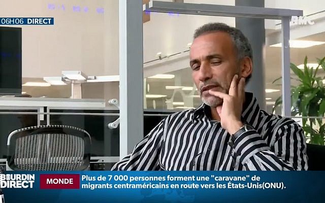 L'islamologue Tariq Ramadan. (Crédit : RMC via YouTube) L'islamologue Tariq Ramadan. (Crédit : RMC via YouTube)