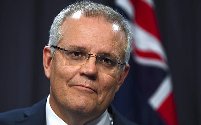 Le Premier ministre australien Scott Morrison à Canberra, le 24 août 2018. (Crédit : Lukas Coch/AAP Image via AP) Le Premier ministre australien Scott Morrison à Canberra, le 24 août 2018. (Crédit : Lukas Coch/AAP Image via AP)