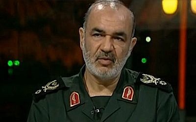 Hossein Salami, commandant des Gardiens de la révolution iraniens. (Crédit : capture d'écran YouTube) Hossein Salami, commandant des Gardiens de la révolution iraniens. (Crédit : capture d'écran YouTube)