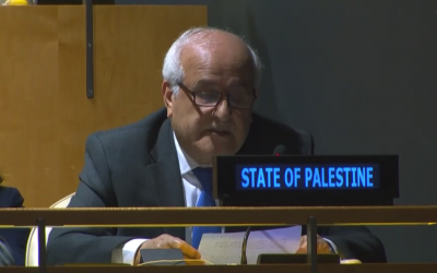 L'ambassadeur palestinien aux Nations unies Riyad Mansour s'exprime à l'Assemblée générale de l'ONU, le 16 octobre 2018. (Crédit : UN webtv)