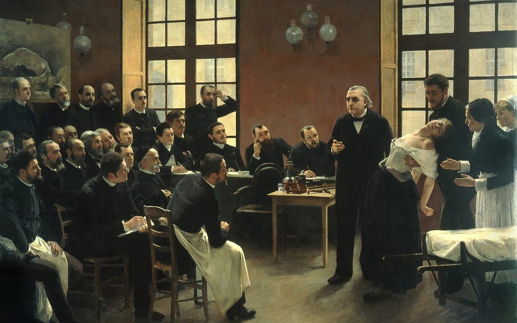 André Brouillet. Une leçon clinique à la Salpêtrière, 1887 Huile sur toile, 300 x 425 cm (Crédit : Domaine public / CNAP / photo Musée d'histoire de la médecine)