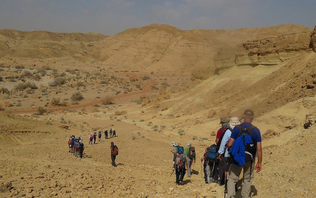 Une partie de la quarantaine d'Israéliens qui ont fait une randonnée de Petra à Avdat le long de l'ancienne route des épices nabatéenne, février 2018. (Crédit : autorisation)