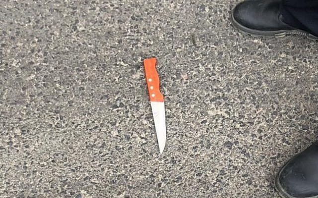 Le couteau utilisé par un Palestinien lors d'une tentative d'attaque à l'arme blanche près de la ville de Hébron, en Cisjordanie, le 5 novembre 2018 (Porte-parole de Tsahal) Le couteau utilisé par un Palestinien lors d'une tentative d'attaque à l'arme blanche près de la ville de Hébron, en Cisjordanie, le 5 novembre 2018 (Porte-parole de Tsahal)