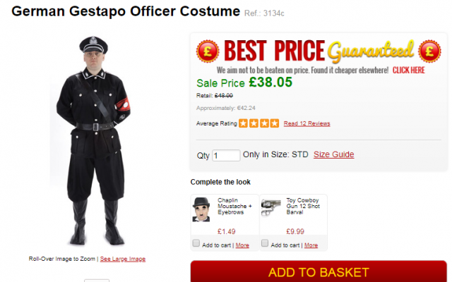 Un costume d'officier de la Gestapo nazi vendu sur le site Escapade (Capture d'écran) Un costume d'officier de la Gestapo nazi vendu sur le site Escapade (Capture d'écran)