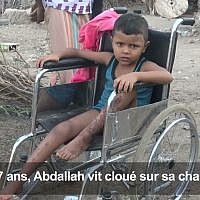 Au Yémen, Abdallah, un enfant de 7 ans victime des mines. (Crédit : Capture d'écran AFPTV via YouTube) Au Yémen, Abdallah, un enfant de 7 ans victime des mines. (Crédit : Capture d'écran AFPTV via YouTube)