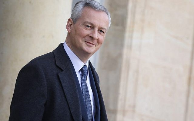 Le ministre de l'Economie français Bruno Le Maire quitte le palais présidentiel après le conseil des ministres, le 16 janvier 2019 à Paris (Crédit : LUDOVIC MARIN / AFP) Le ministre de l'Economie français Bruno Le Maire quitte le palais présidentiel après le conseil des ministres, le 16 janvier 2019 à Paris (Crédit : LUDOVIC MARIN / AFP)