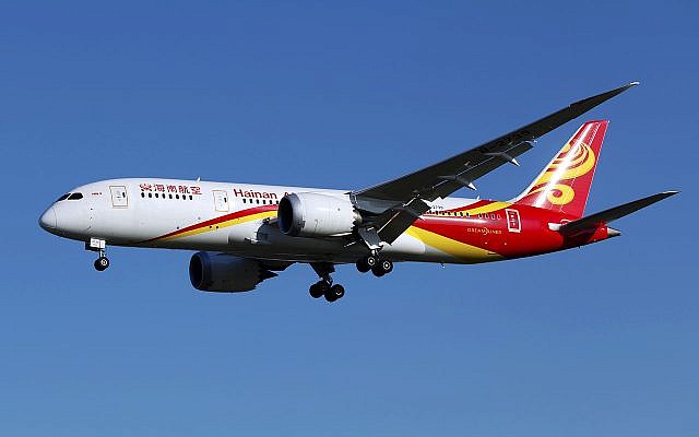 Un Boeing 787-8 Dreamliner de la compagnie chinoise Hainan Airlines. (Crédit : CC BY-SA 2.0) Un Boeing 787-8 Dreamliner de la compagnie chinoise Hainan Airlines. (Crédit : CC BY-SA 2.0)