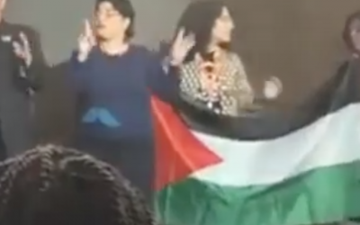 Des manifestants pro-Palestiniens lors de Creating Change, une conférence de la communauté LGBTQ à Détroit, le 24 janvier 2019. (Crédit : capture d'écran YouTube)