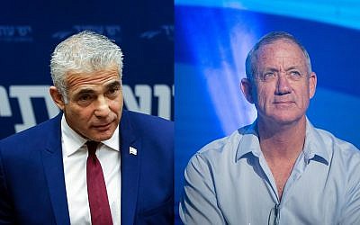 Yair Lapid de Yesh Atid, (à gauche), et l'ancien chef d'Etat-major de l'armée israélienne Benny Gantz. (Crédit : Flash90)