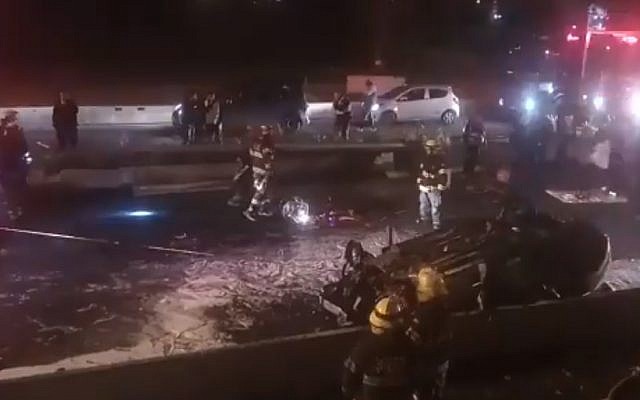Accident de la route mortel à Haïfa, le 11 janvier 2019. (Capture écran : Twitter) Accident de la route mortel à Haïfa, le 11 janvier 2019. (Capture écran : Twitter)