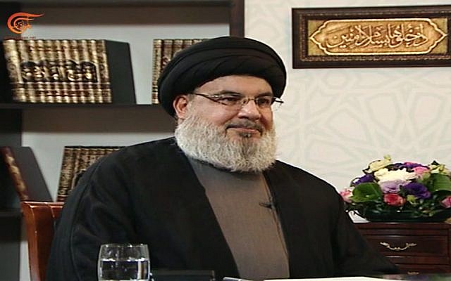 Hassan Nasrallah, chef de l'organisation terroriste du Hezbollah, est interviewé sur la chaîne de télévision libanaise al-Mayadeen, le 26 janvier 2019 (Capture d'écran) Hassan Nasrallah, chef de l'organisation terroriste du Hezbollah, est interviewé sur la chaîne de télévision libanaise al-Mayadeen, le 26 janvier 2019 (Capture d'écran)
