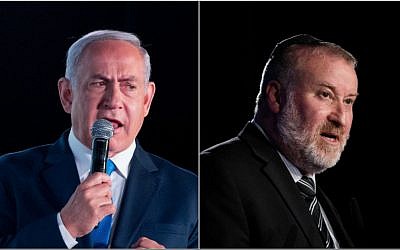 Le Premier ministre Benjamin Netanyahu 
(à gauche) et le procureur général Avichai Mandelblit. (Crédit : Yonatan Sindel/Flash90)