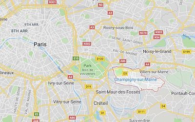Localisation de la ville de Champigny, dans le département de la Marne à proximité de Paris, où 4 familles juives ont reçu un courrier de menace (Crédit: capture d'écran Google Map)