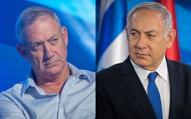 L'ancien chef d'état-major de l'armée israélienne Benny Gantz, (à gauche), et le Premier ministre Benjamin Netanyahu. (Crédit : Flash90)