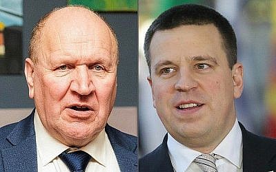 Mart Helme, à gauche, président du parti estonien ERKE, le 3 mars 2019, et le Premier ministre estonien Juri Ratas, le 13 décembre 2018, à Bruxelles. (Crédit : Raigo Pajula et Ludovic Marin/AFP) Mart Helme, à gauche, président du parti estonien ERKE, le 3 mars 2019, et le Premier ministre estonien Juri Ratas, le 13 décembre 2018, à Bruxelles. (Crédit : Raigo Pajula et Ludovic Marin/AFP)