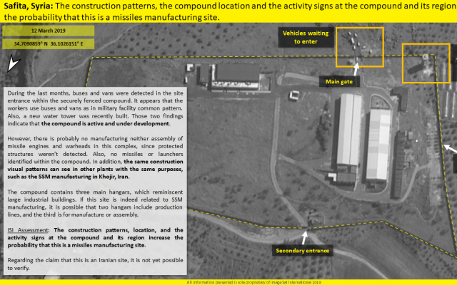 Une photo satellite fournie par ImageSat international (ISI) montre une installation de production de missiles syrienne présumée. (Avec l'aimable autorisation de ISI) Une photo satellite fournie par ImageSat international (ISI) montre une installation de production de missiles syrienne présumée. (Avec l'aimable autorisation de ISI)