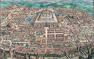 Une carte de Jérusalem des années 1670-1700 par Romeyn de Hooghe, de l'exposition "Cartes de la Terre sainte et Jérusalem", pour le projet international d'exposition en ligne de Google "Il était une tentative".  (Bibliothèque nationale d'Israël)