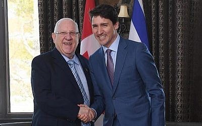 Le président Reuven Rivlin et le Premier ministre canadien Justin Trudeau, à Ottawa, le 1er avril 2019. (Crédit : Mark Neiman/GPO) Le président Reuven Rivlin et le Premier ministre canadien Justin Trudeau, à Ottawa, le 1er avril 2019. (Crédit : Mark Neiman/GPO)
