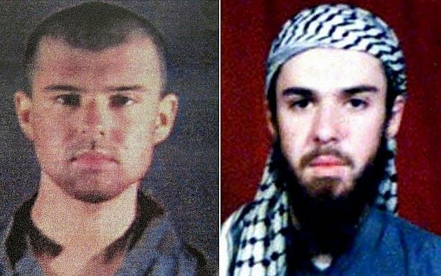 (MONTAGE) Le taliban américain John Walker Lindh, le 6 février 2002, à droite, sur les fichiers de police, et le 11 février 2002 au Pakistan. (Crédit : AFP) (MONTAGE) Le taliban américain John Walker Lindh, le 6 février 2002, à droite, sur les fichiers de police, et le 11 février 2002 au Pakistan. (Crédit : AFP)