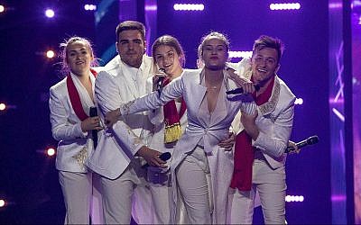 Le groupe D-Mol du Monténégro lors de sa première répétition, à Tel Aviv, pour le concours de l'Eurovision, le 4 mai 2019 (Crédit :  Andres Putting, EBU)