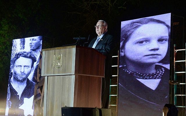 Le président Reuven Rivlin lors de la cérémonie de clôture de Yom HaShoah au kibboutz Yad Mordechai, le 2 mai 2019. (Crédit : Mark Neiman, GPO) Le président Reuven Rivlin lors de la cérémonie de clôture de Yom HaShoah au kibboutz Yad Mordechai, le 2 mai 2019. (Crédit : Mark Neiman, GPO)
