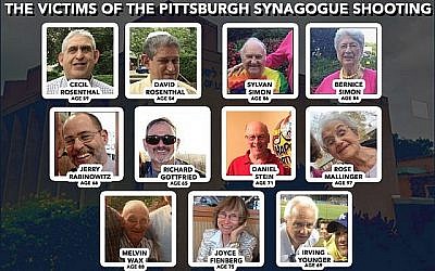Les victimes de la fusillade de la synagogue de Pittsburgh, le 27 octobre 2018.(Facebook/Google Maps/JTA Collage)