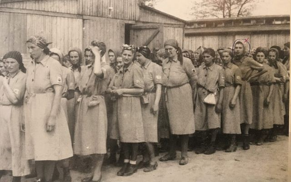Bobby Neumann, (entourée), à l'âge de 15 ans, lors de son deuxième jour à Auschwitz, une image prise par un photographe nazi découverte dans un album après la guerre. Publié dans "l'Album d'Auschwitz Album" par Yad Vashem (Autorisation)