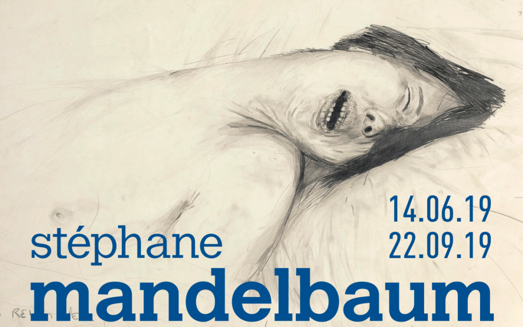 Affiche de l’exposition de Stéphane Mandelbaum, du 14 juin au 22 septembre 2019 au Musée juif de Bruxelles, reprenant le dessin « L’Empire des sens » de l’artiste.