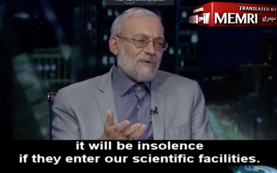 Mohammad-Javad Larijani, chef de l'Institut de recherche en sciences fondamentales (Capture d'écran : MEMRI) Mohammad-Javad Larijani, chef de l'Institut de recherche en sciences fondamentales (Capture d'écran : MEMRI)