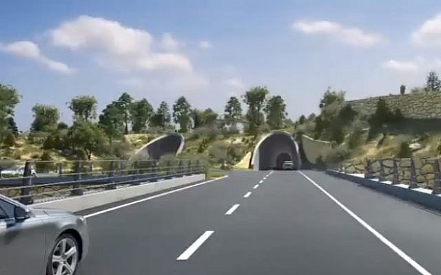 Une visualisation d'un tunnel sur la Route 16 qui donner un nouvelle voie d'accès à Jérusalem. (Capture d'écran Douzième chaîne) Une visualisation d'un tunnel sur la Route 16 qui donner un nouvelle voie d'accès à Jérusalem. (Capture d'écran Douzième chaîne)