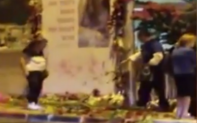 Un homme vandalise un mémorial dressé en l'honneur de Shira Banki, l'adolescente de 16 ans poignardée à mort lors de la Gay Pride de Jérusalem en 2015. (Crédit : capture écran / Treizième chaîne)