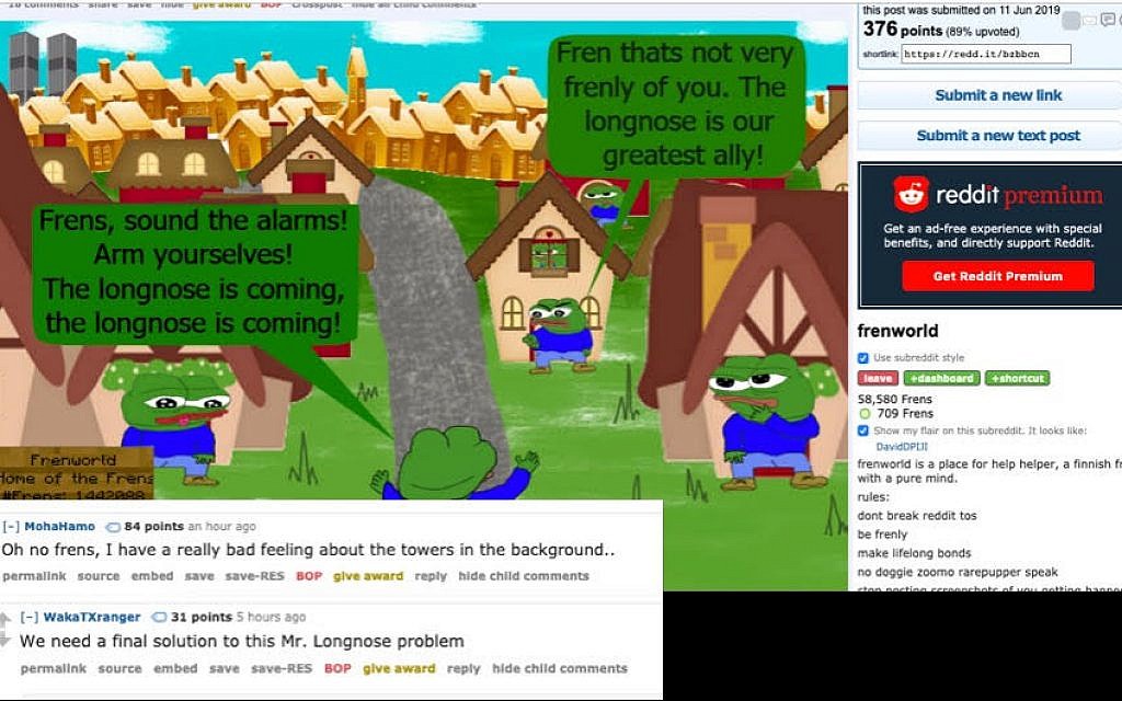 Exemple d'un post populaire sur le subreddit, avec des commentaires faisant référence aux caricatures nazies des juifs, à la solution finale et aux théories du complot antisémites entourant le 11 septembre (Capture d'écran : Reddit)