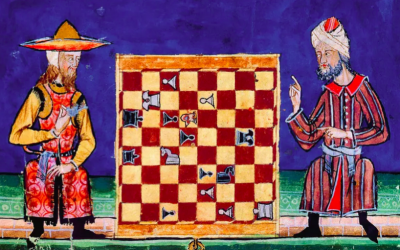 Partie d’échecs entre un Juif et un Musulman, El Libro de los Juegos, XIIIe siècle. (Crédits photo : Bibliothèque de l’Escurial, Espagne)