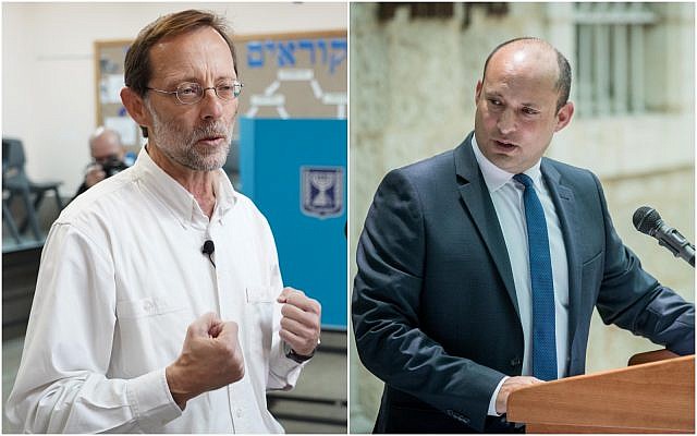 A gauche : le chef du parti Zehut Moshe Feiglin dépose son bulletin dans l'urne du bureau de vote de l'implantation de Karmei Shomron, le 9 avril 2018. (Crédit : Hillel Maeir/Flash90). A droite : Naftali Bennett, ancien ministre de l'Education, lors d'une conférence le 26 juin 2019. (Crédit : Yonatan Sindel/Flash90) A gauche : le chef du parti Zehut Moshe Feiglin dépose son bulletin dans l'urne du bureau de vote de l'implantation de Karmei Shomron, le 9 avril 2018. (Crédit : Hillel Maeir/Flash90). A droite : Naftali Bennett, ancien ministre de l'Education, lors d'une conférence le 26 juin 2019. (Crédit : Yonatan Sindel/Flash90)