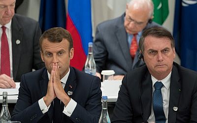 (Archives) Le président français Emmanuel Macron et son homologue brésilien Jair Bolsonaro au sommet du G20 à Osaka, le 29 juin 2019. (Crédit : Jacques Witt / POOL / AFP)