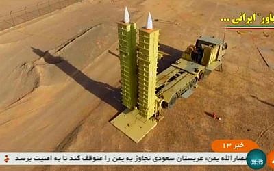 Le premier système de missiles anti-aériens d'une portée supérieure à 200 km produit localement baptisé "Bavar-373 et dévoilé le 22 août 2019. (Crédit : AFPTV) Le premier système de missiles anti-aériens d'une portée supérieure à 200 km produit localement baptisé "Bavar-373 et dévoilé le 22 août 2019. (Crédit : AFPTV)