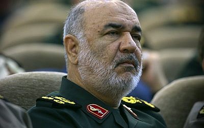 Le général Hossein Salami, commandant des Gardiens de la révolution, assiste à une réunion à Téhéran, en Iran, le 24 avril 2019. (Sepahnews via AP)