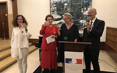 Hélène Le Gal, ambassadrice de France en Israël, entourée de Gila Lustiger, Eva Illouz et Eli Nechama. (Crédit photo : @ambfranceisrael / Twitter)
