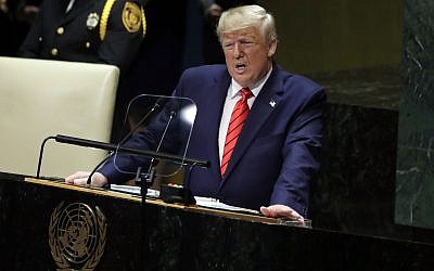 Le président Donald Trump prend la parole devant la 74e session de l'Assemblée générale des Nations Unies, le mardi 24 septembre 2019, à New York. (AP Photo/Evan Vucci)
