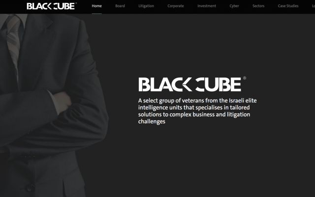 Page principale du site internet Black Cube (Capture d'écran) Page principale du site internet Black Cube (Capture d'écran)