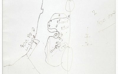 Une partie de la carte dessinée à la main par l'ancien Premier ministre israélien, Yitzhak Rabin, remontant aux Accords d'Oslo de  1993 qui est proposée aux enchères sur internet le 26 septembre 2019. (Crédit : Nate D. Sanders Auctions)
