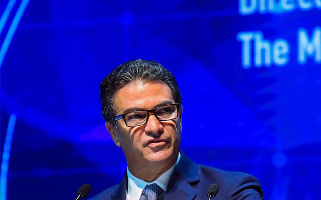 Le chef du Mossad, Yossi Cohen, lors d'une cyberconférence à l'université de Tel Aviv, le 14 juin 2019 (Crédit : Flash90)